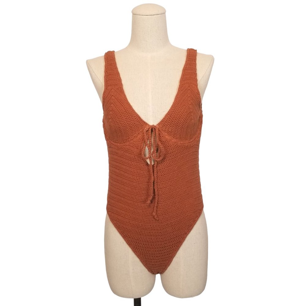 LPA Mystique One Piece Crochet Rusty Orange Sz Medium